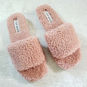 Top Moda Sherpa Slipper Sandals Sz 8 Mauve Rose Pink